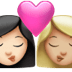 👩🏻‍❤️‍💋‍👩🏼 kiss: woman, woman, light skin tone, medium-light skin tone display on Apple